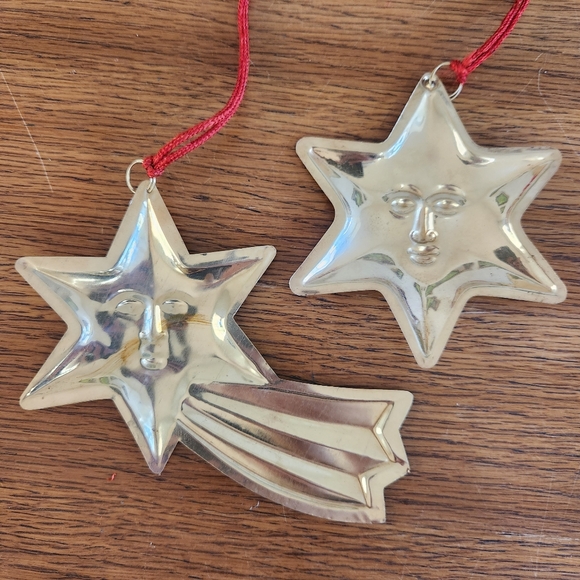 Vintage 90s Stamped Brass Metal Celestial Anthropomorphic Star Ornaments - Picture 5 of 9